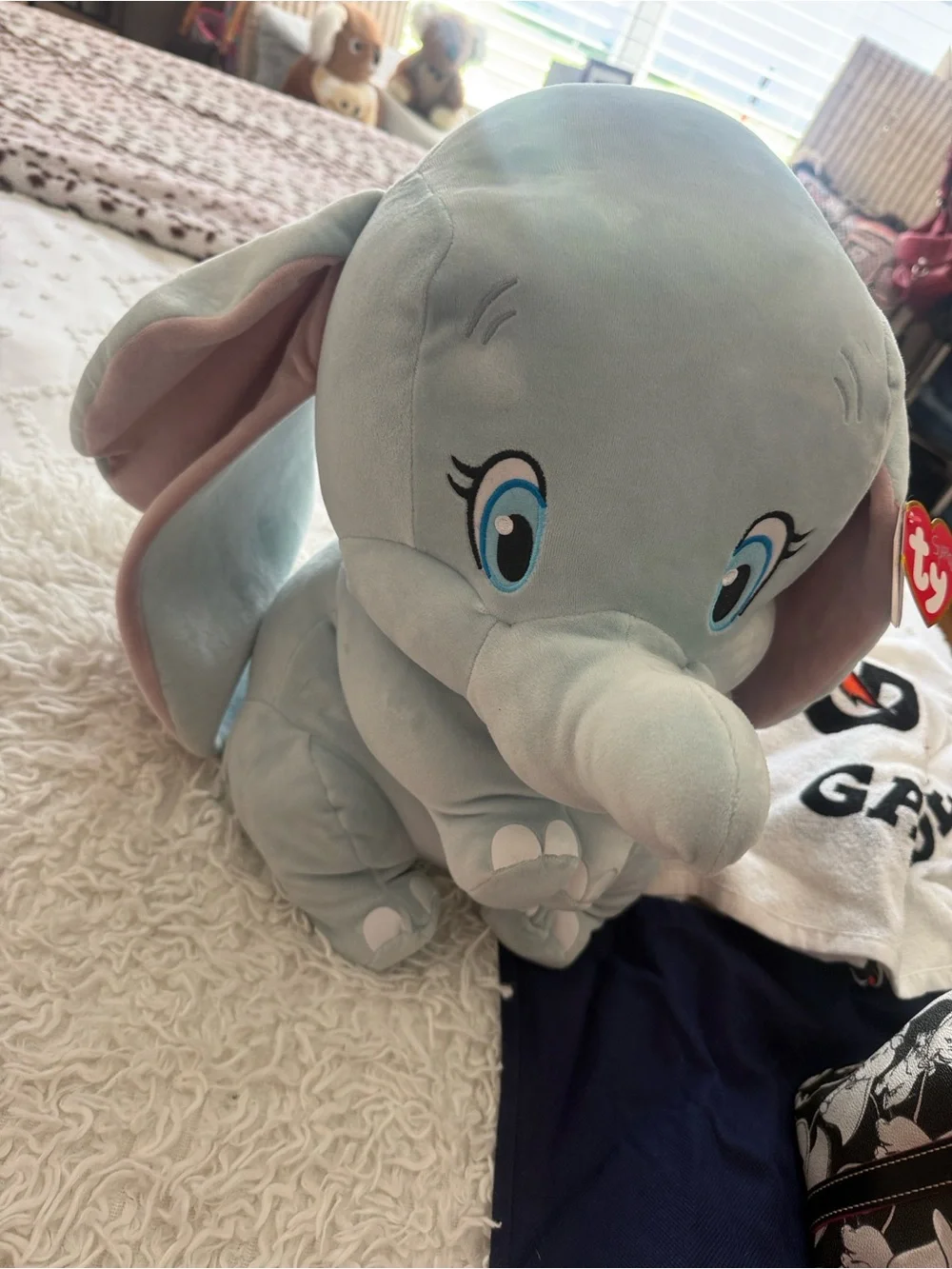 Ty Dumbo Plush - Light Gray with Pink Ears Elephant